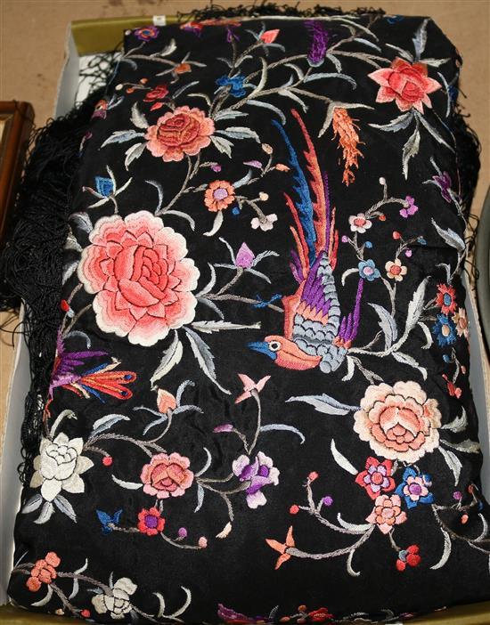 Black ground  multi coloured piano shawl